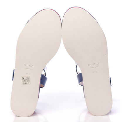 Gucci Patent Cotton Gingham Sefir Espadrille Platform Sandals 39.5 Blue White 5 of 10