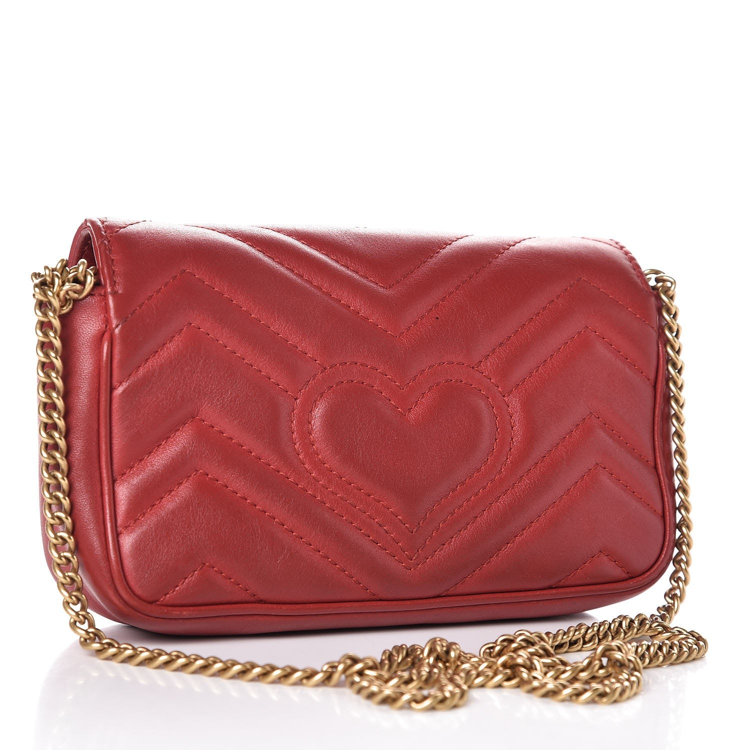 Gucci Calfskin Matelasse Super Mini GG Marmont Shoulder Bag Hibiscus Red 3 of 12