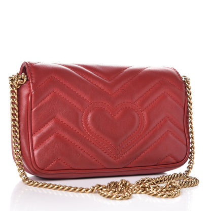 Gucci Calfskin Matelasse Super Mini GG Marmont Shoulder Bag Hibiscus Red 3 of 12
