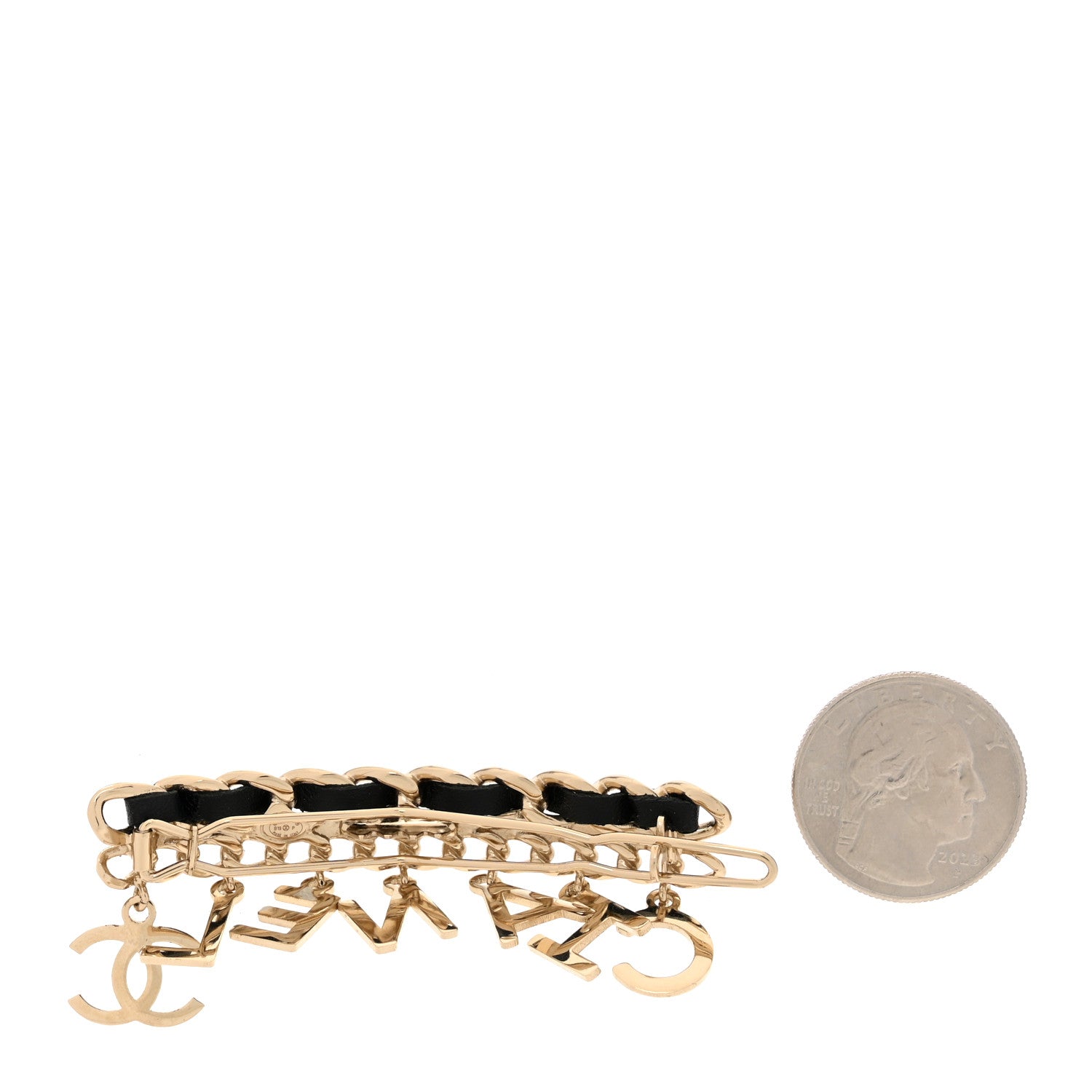 Chanel Metal Lambskin Chain Logo Hair Clip Gold Black 2 of 4