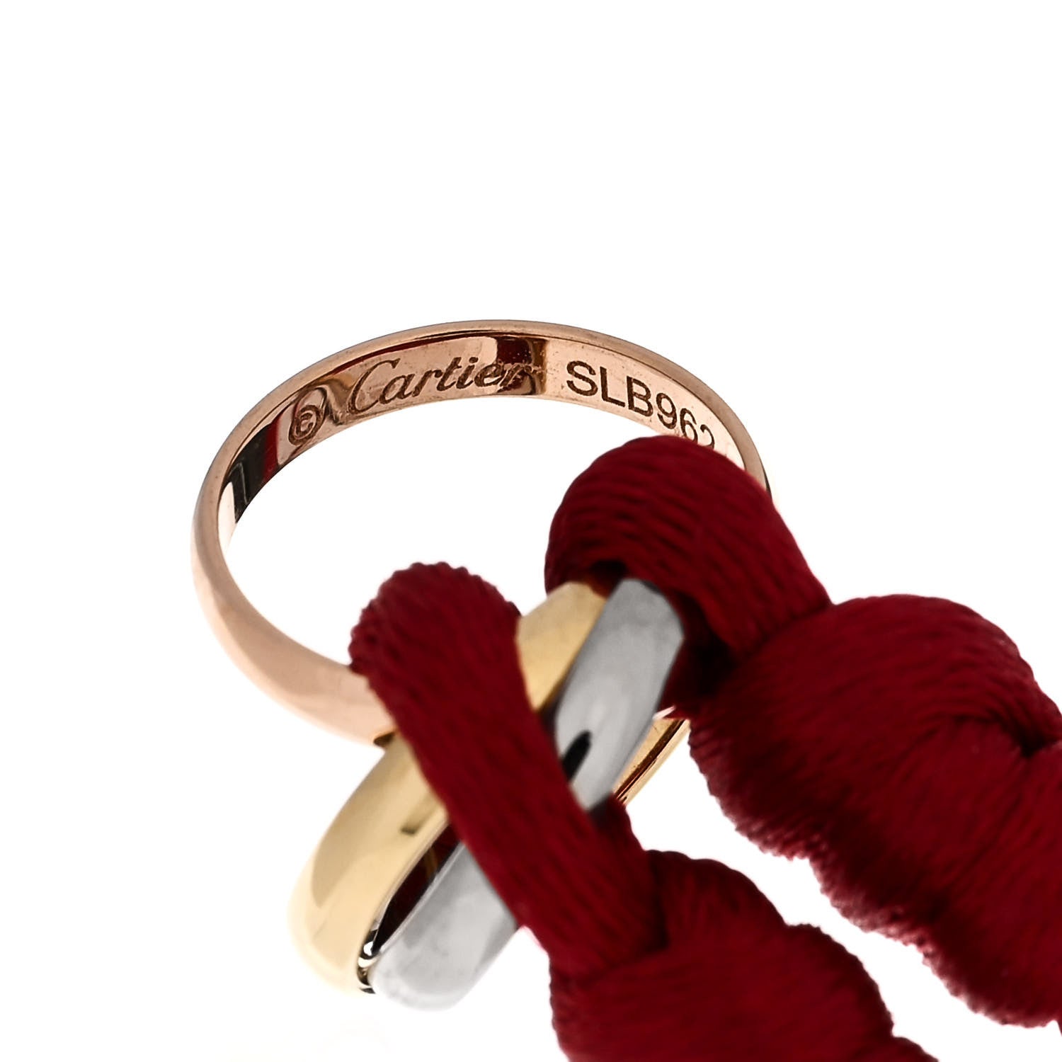 Cartier 18K Pink Yellow White Gold Trinity Cord Bracelet Red 3 of 5