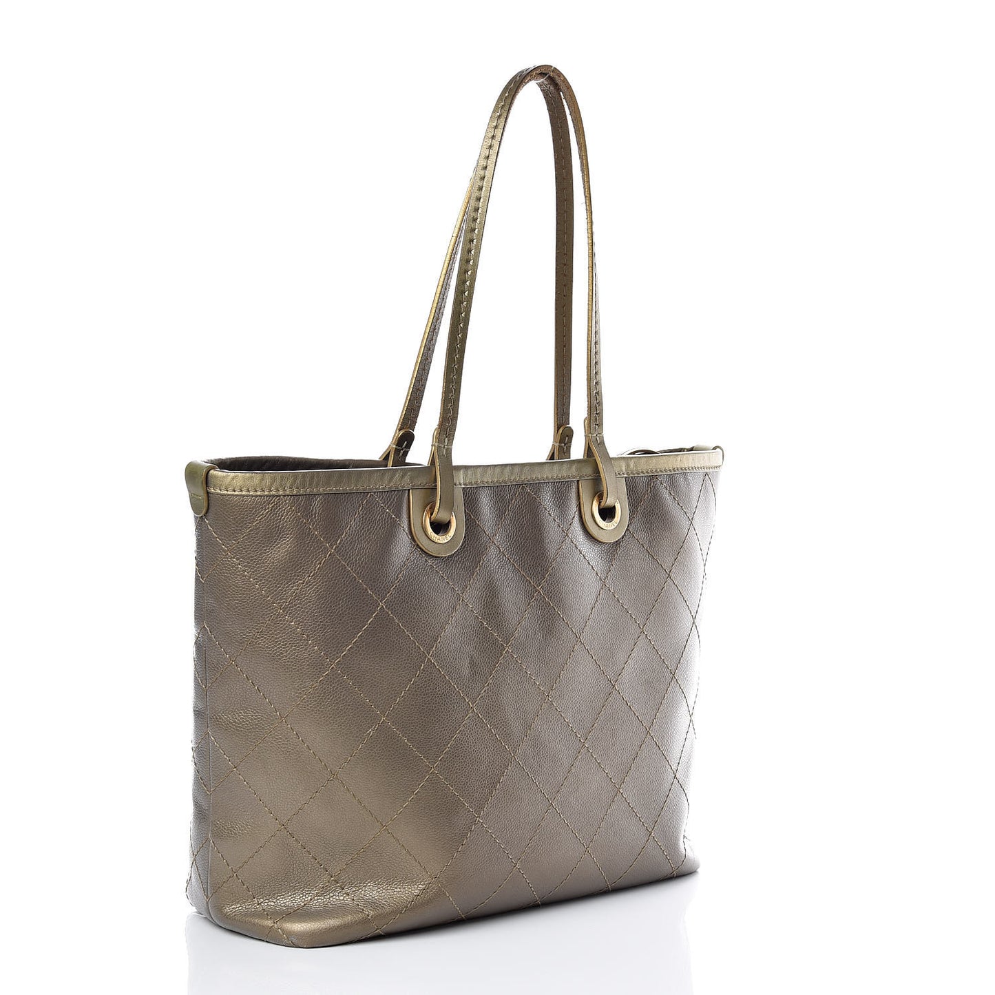 Grained Calfskin Large Shopping Fever Tote Gold