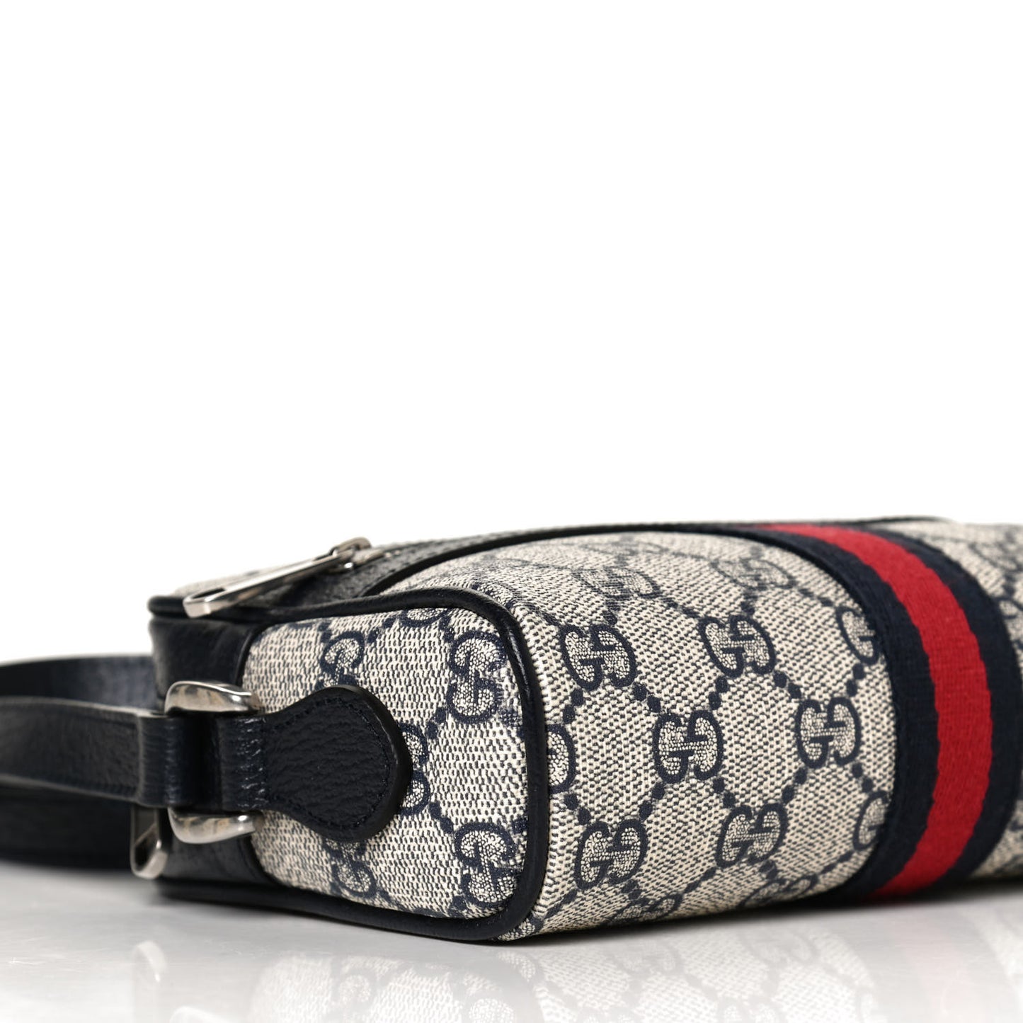 GG Supreme Monogram Textured Dollar Calfskin Web Mini Ophidia Shoulder Bag Beige Blue