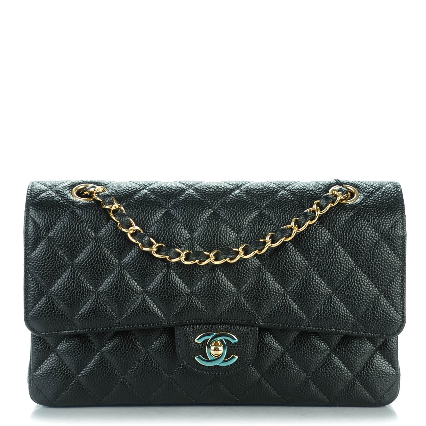 Caviar Quilted Medium Double Flap Black