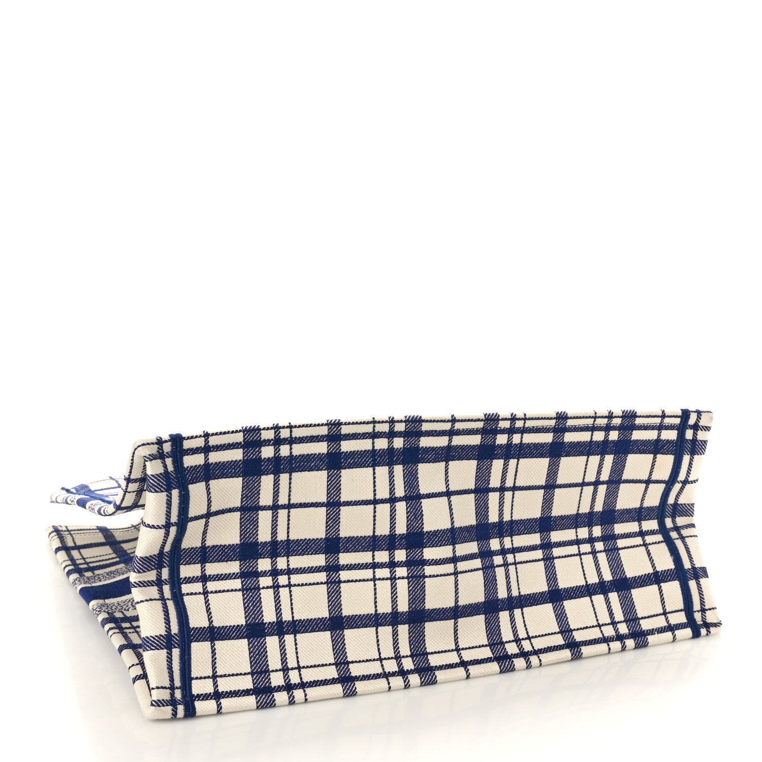 Christian Dior Canvas Embroidered Large Plaid Book Tote Navy 4 of 10