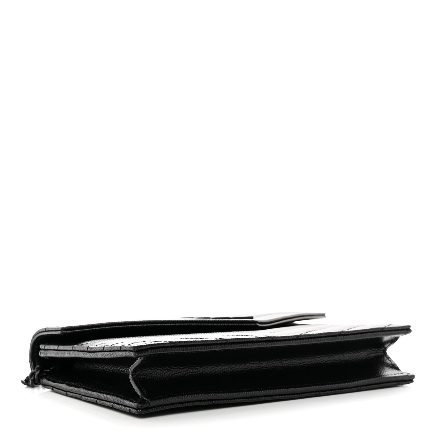Grain De Poudre Matelasse Chevron Monogram Monochrome Envelope Chain Wallet Black