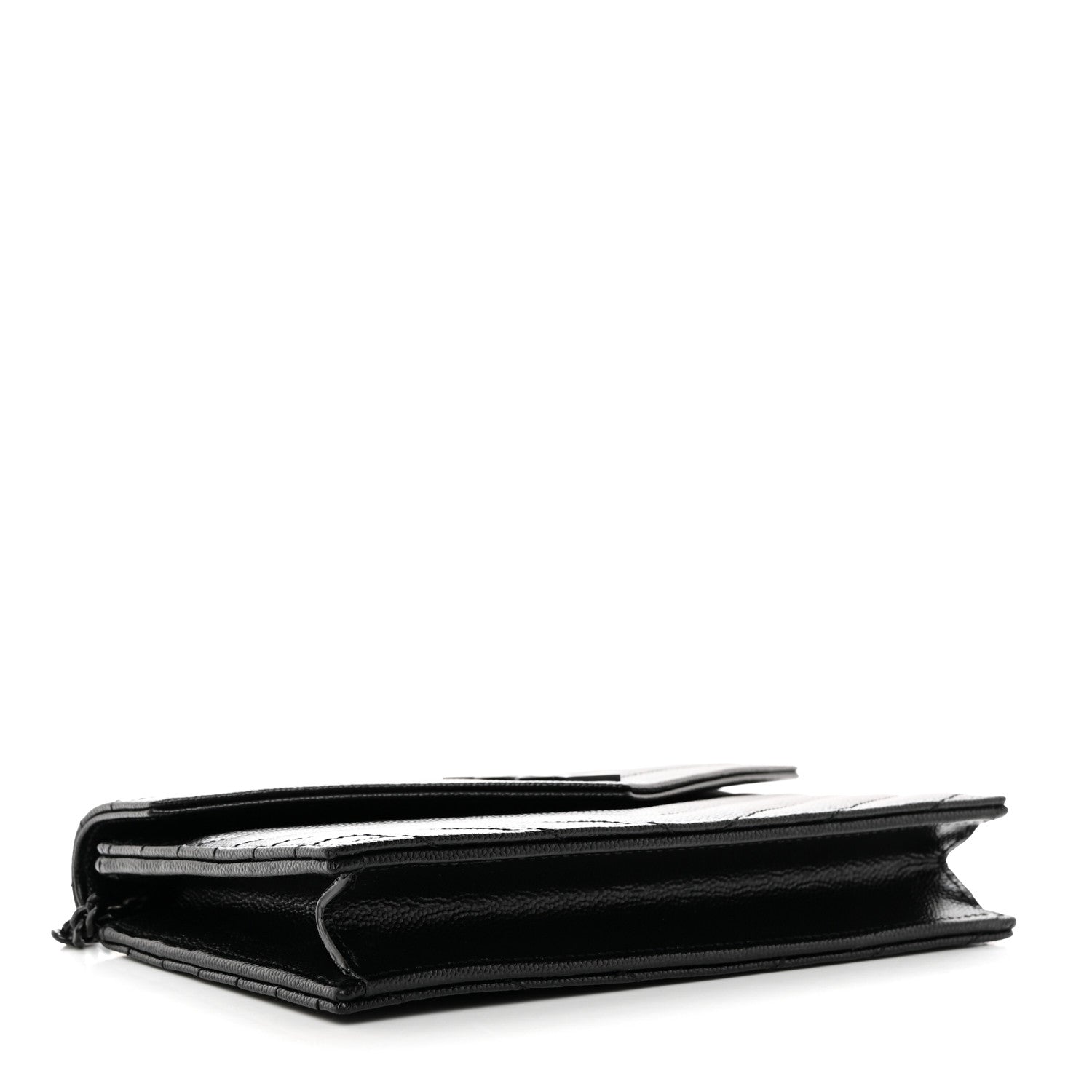 Saint Laurent Grain De Poudre Matelasse Chevron Monogram Monochrome Envelope Chain Wallet Black 3 of 10