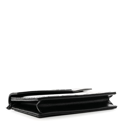 Saint Laurent Grain De Poudre Matelasse Chevron Monogram Monochrome Envelope Chain Wallet Black 3 of 10