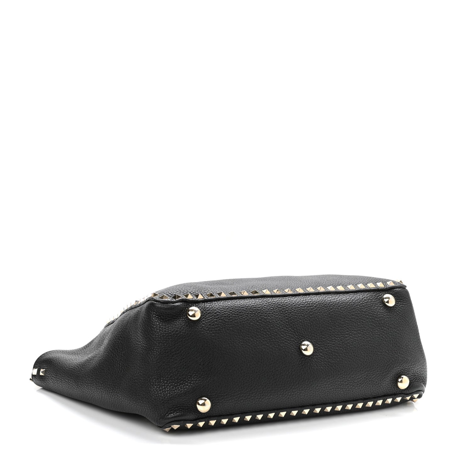 Pebbled Calfskin Medium Rockstud Tote Black