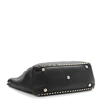 Valentino Garavani Pebbled Calfskin Medium Rockstud Tote Black 4 of 10