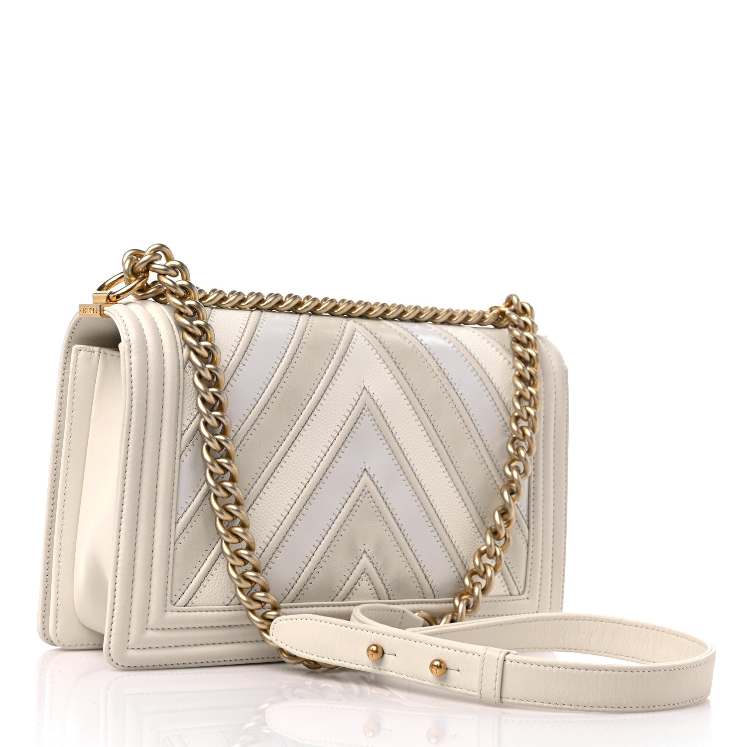 Chanel Caviar Suede Calfskin Chevron New Medium Boy Flap White 3 of 18
