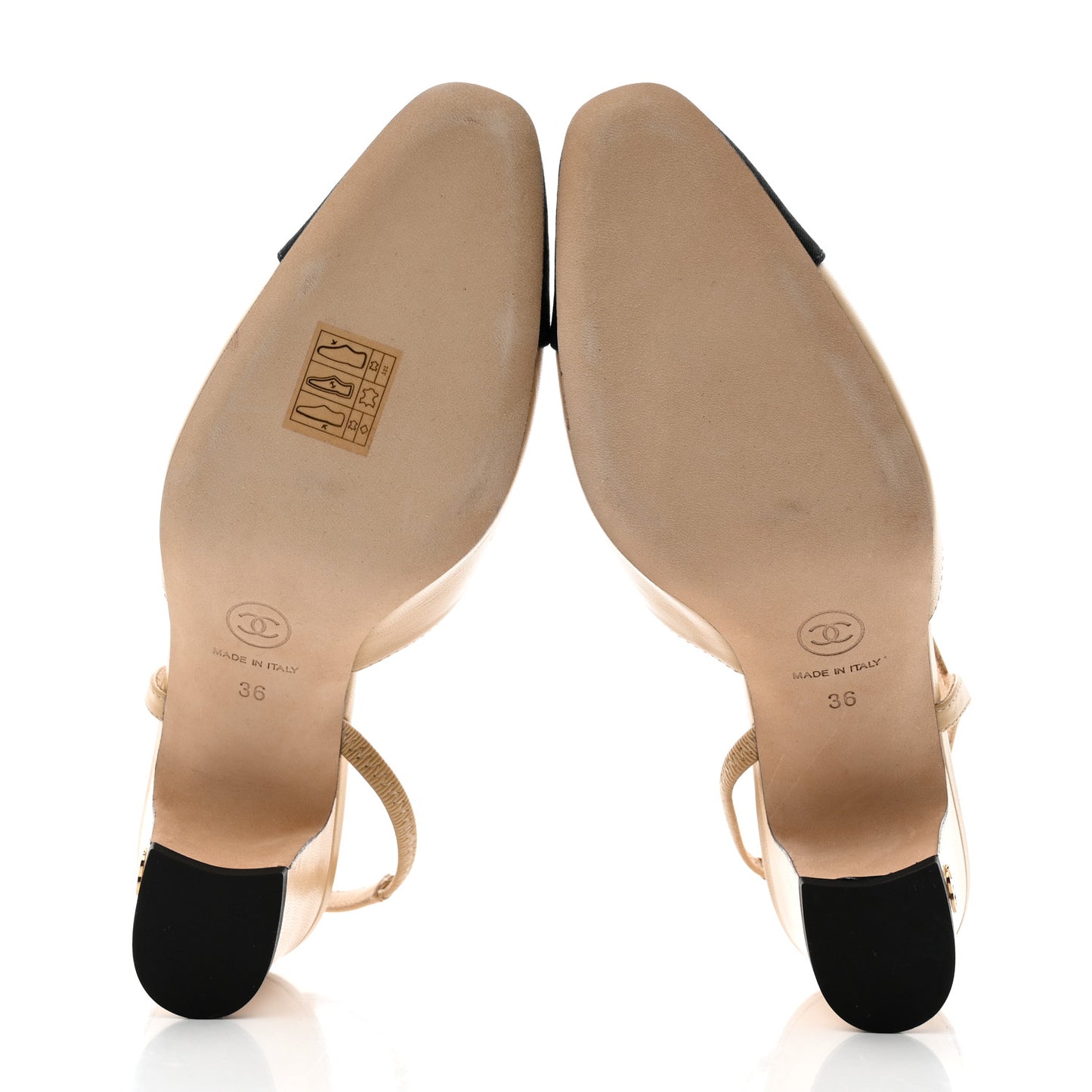 Goatskin Grosgrain Cap Toe CC Slingback Pumps 36 Beige Black