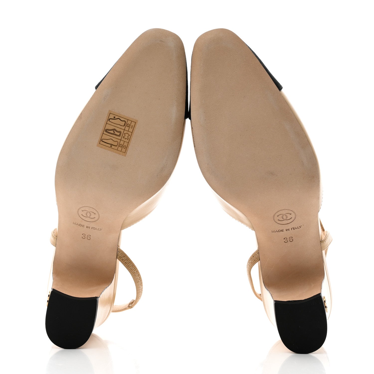 Chanel Goatskin Grosgrain Cap Toe CC Slingback Pumps 36 Beige Black 5 of 9