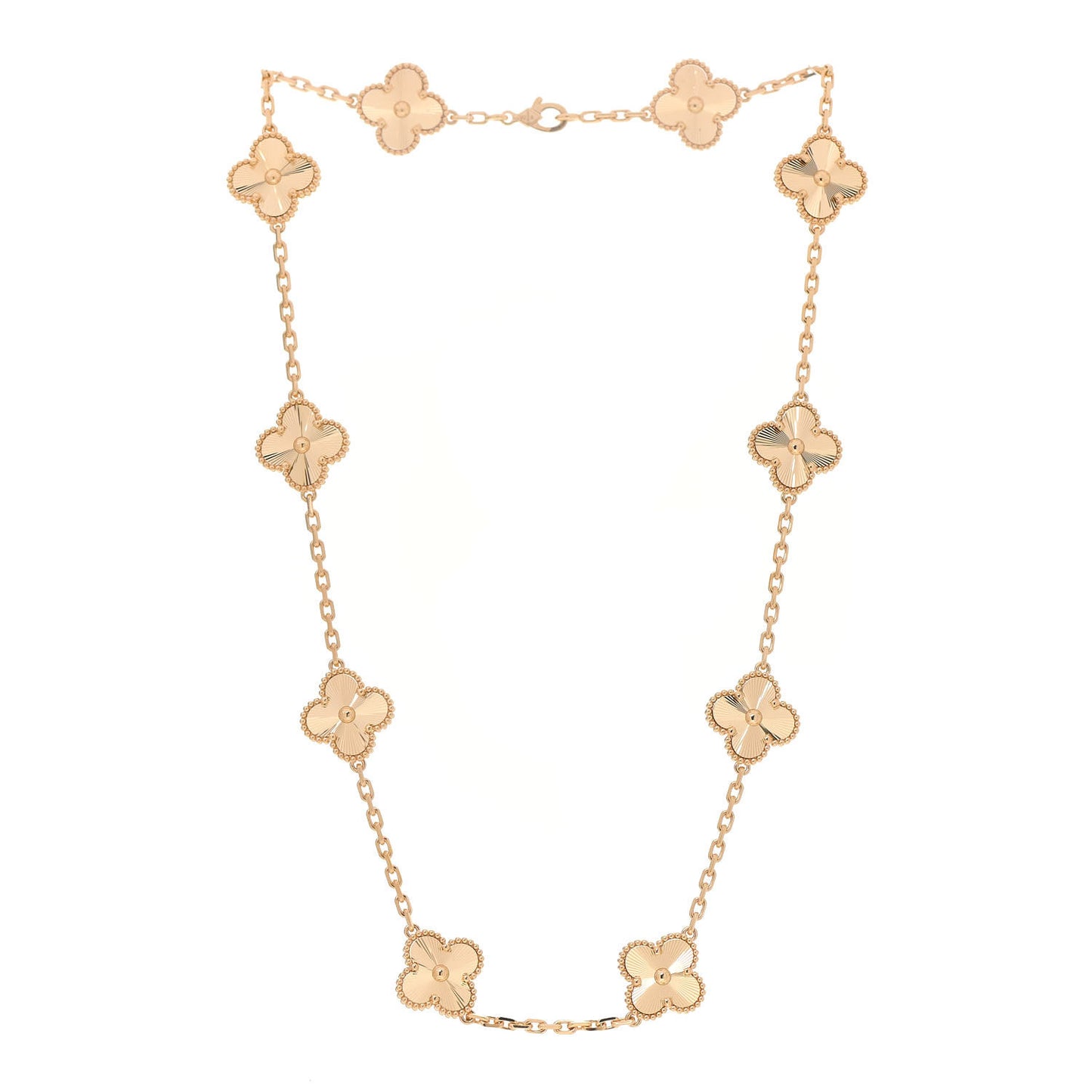 18K Yellow Gold 10 Motifs Guilloche Vintage Alhambra Necklace