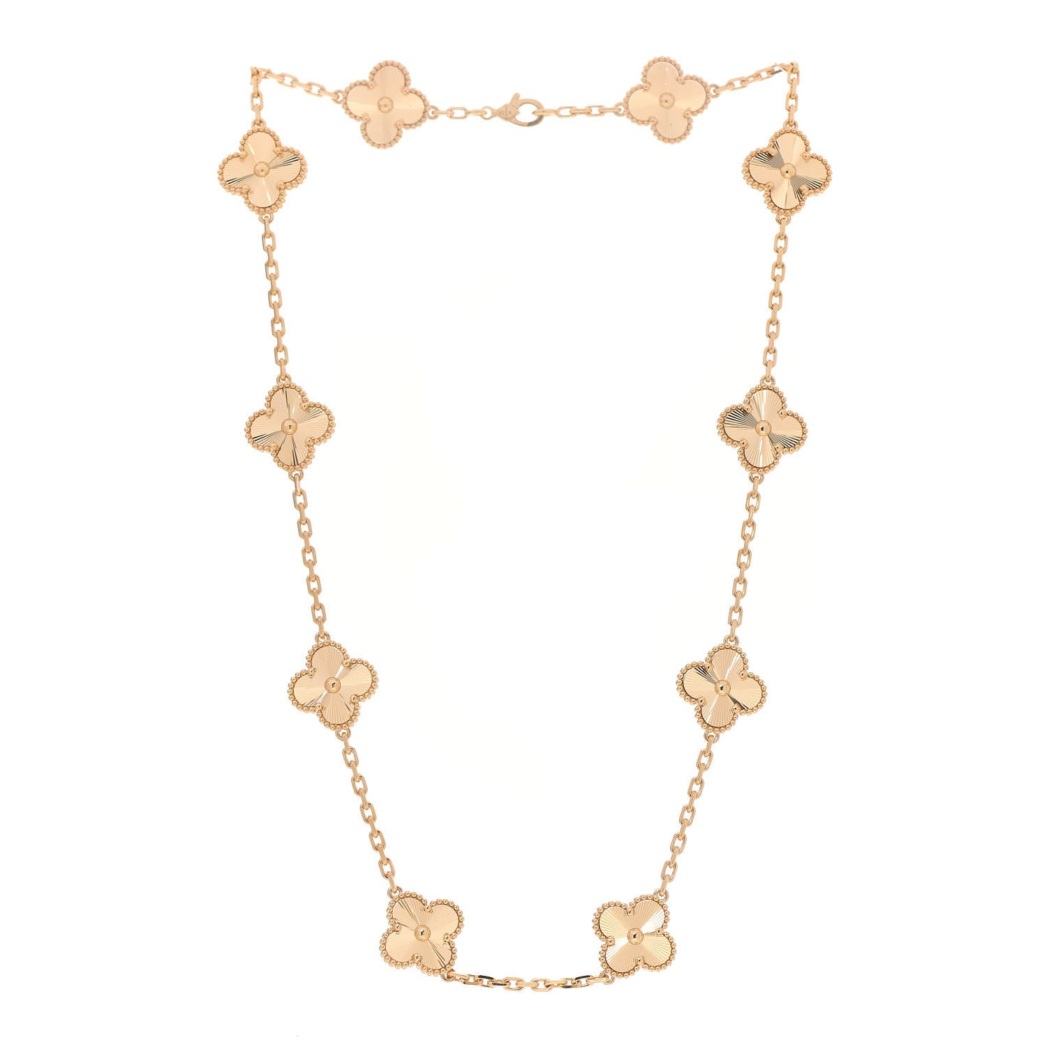 Van Cleef & Arpels 18K Yellow Gold 10 Motifs Guilloche Vintage Alhambra Necklace 3 of 6