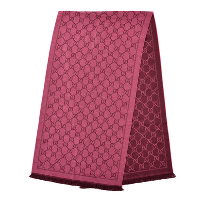 Gucci Wool Jacquard Monogram Reversible Stencil Fringe Scarf Pink Red 2 of 4