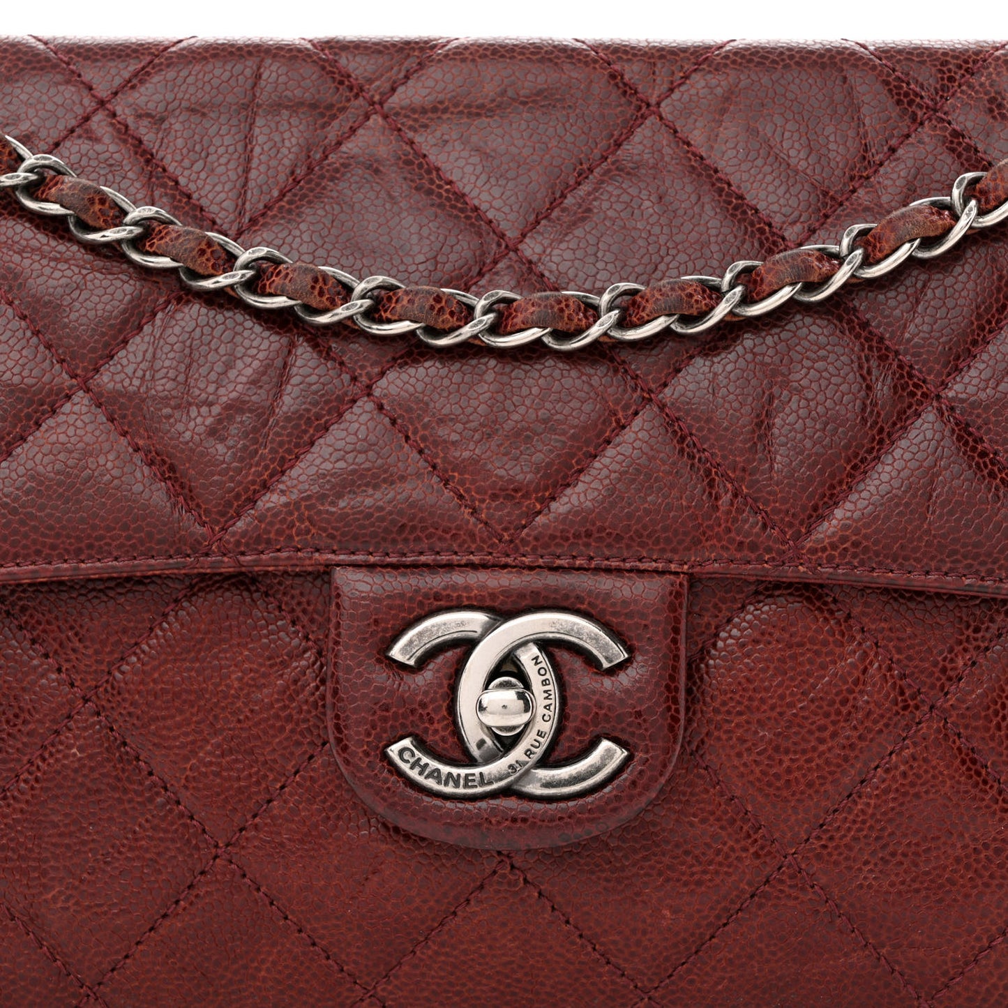 Crumpled Grained Calfskin Medium CC Crave Flap Bordeaux