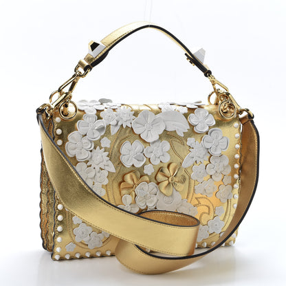 Fendi Metallic Calfskin Wonder Monster Kan I Shoulder Bag Gold 2 of 9