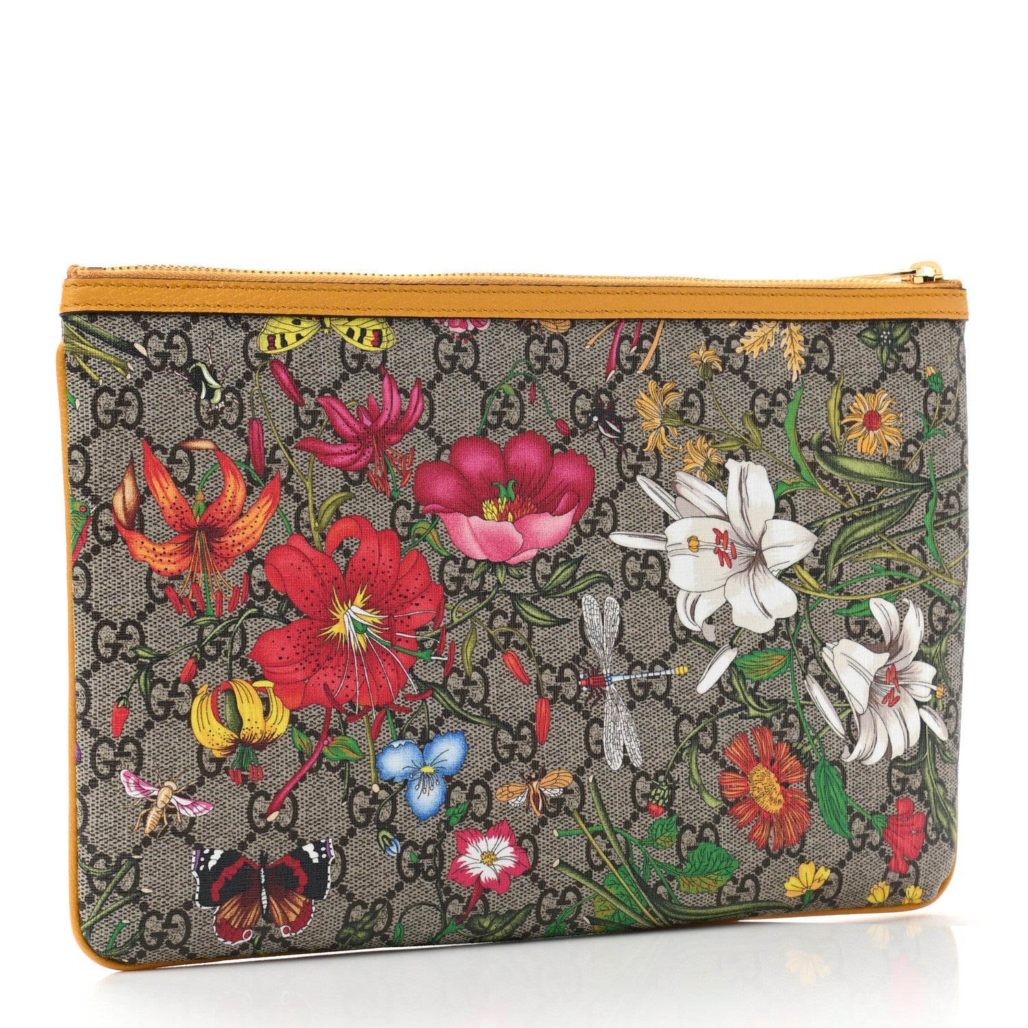 Gucci GG Supreme Monogram Flora Large Ophidia Pouch Clutch Beige Multicolor Crop 3 of 7