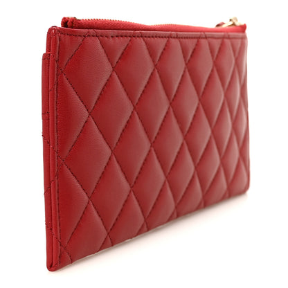 Chanel Sheepskin Quilted Mademoiselle Vintage Zip Pouch Red 3 of 9