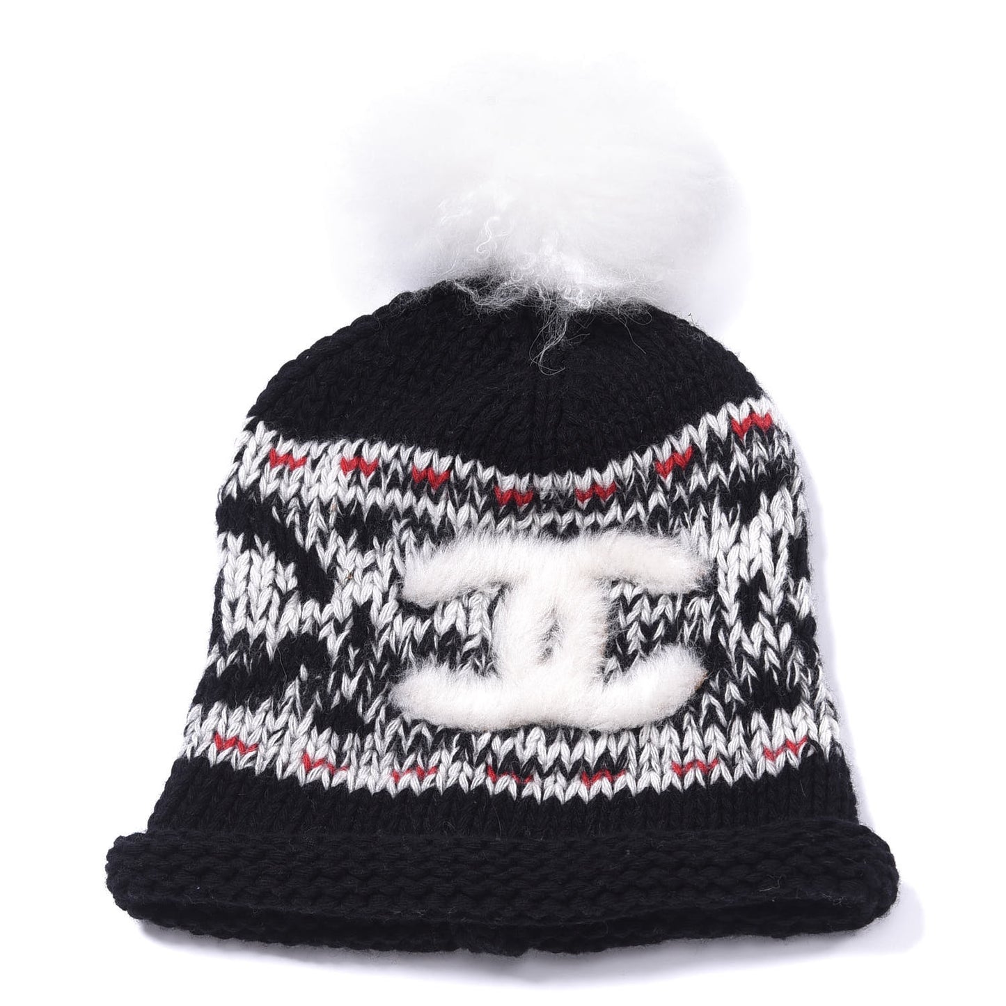 Wool Shearling CC Beanie Hat Black Multicolor