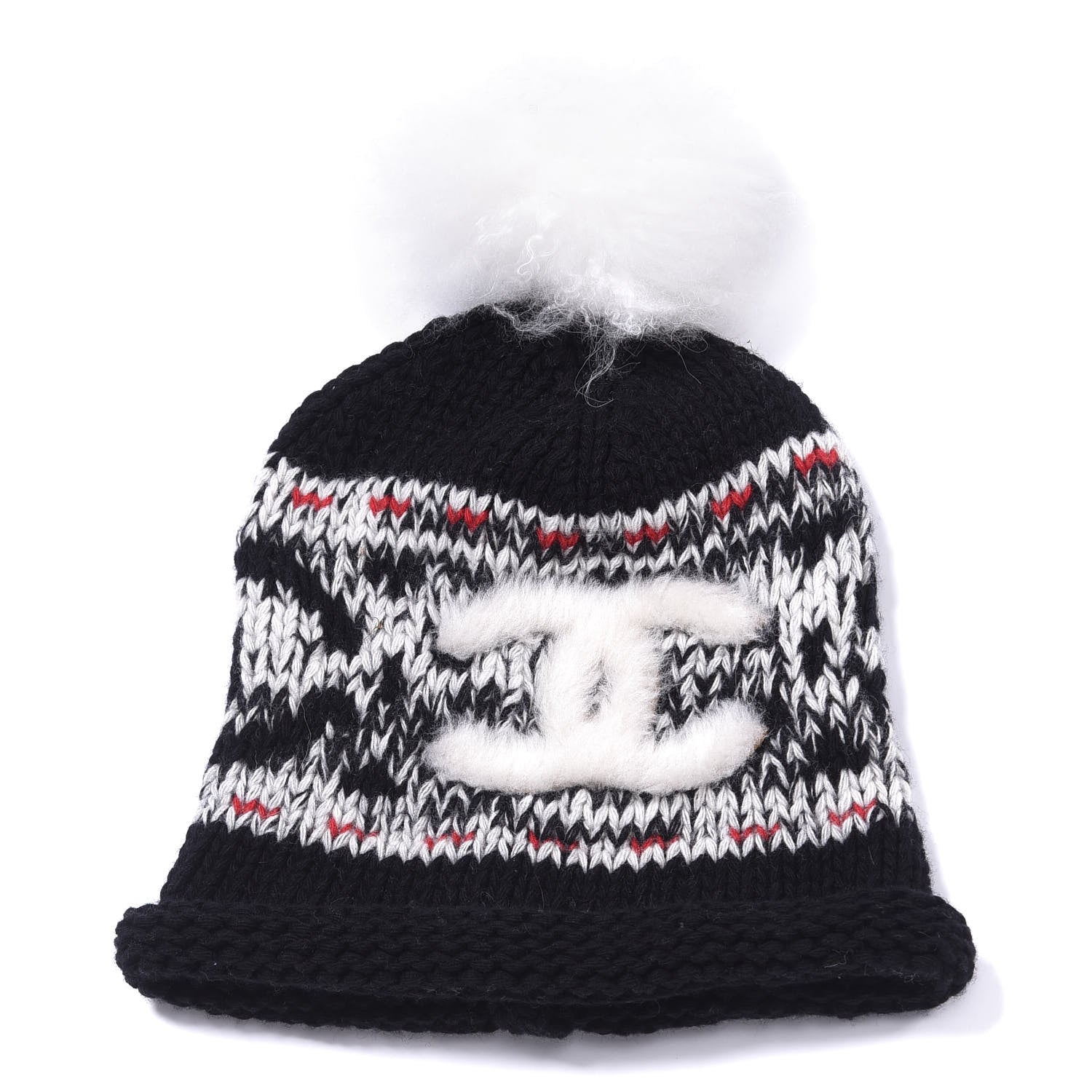 Chanel Wool Shearling CC Beanie Hat Black Multicolor 1 of 2