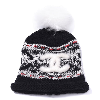 Chanel Wool Shearling CC Beanie Hat Black Multicolor 1 of 2