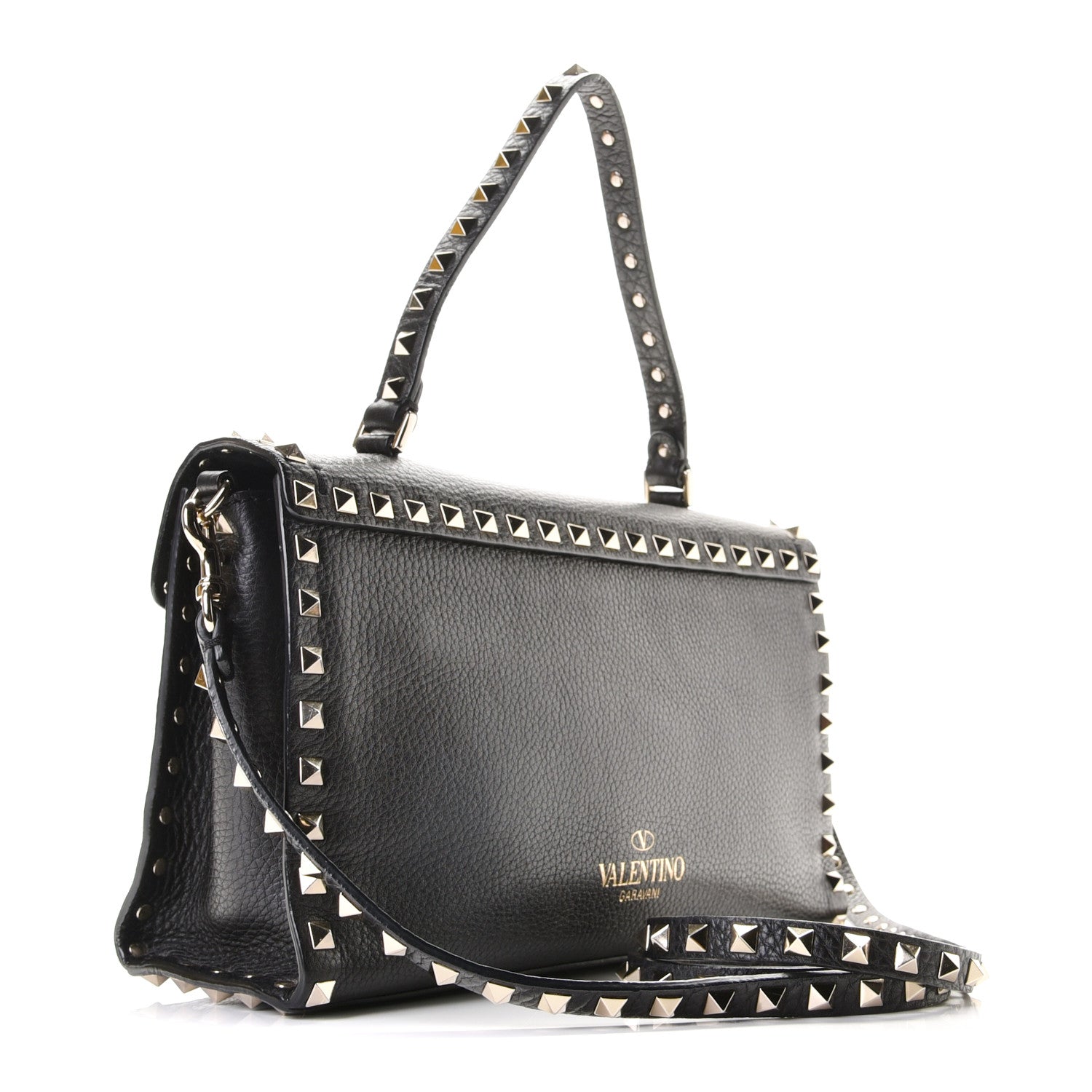 Valentino Garavani Pebbled Calfskin Small Rockstud Single Handle Flap Bag Black 3 of 11