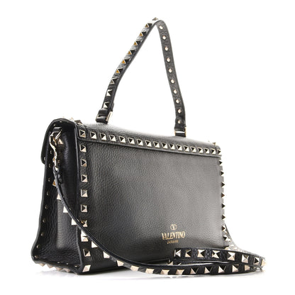 Valentino Garavani Pebbled Calfskin Small Rockstud Single Handle Flap Bag Black 3 of 11
