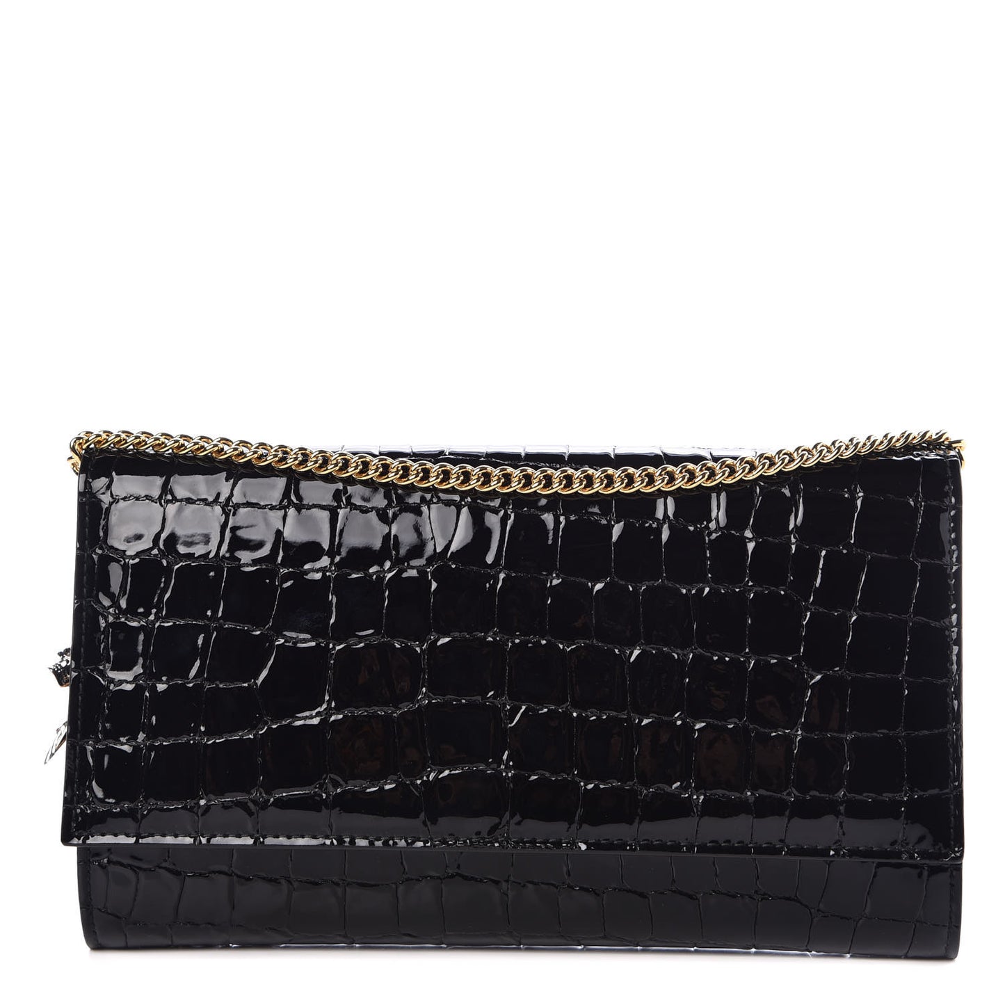 Patent Crocodile Embossed Wallet on Chain Black