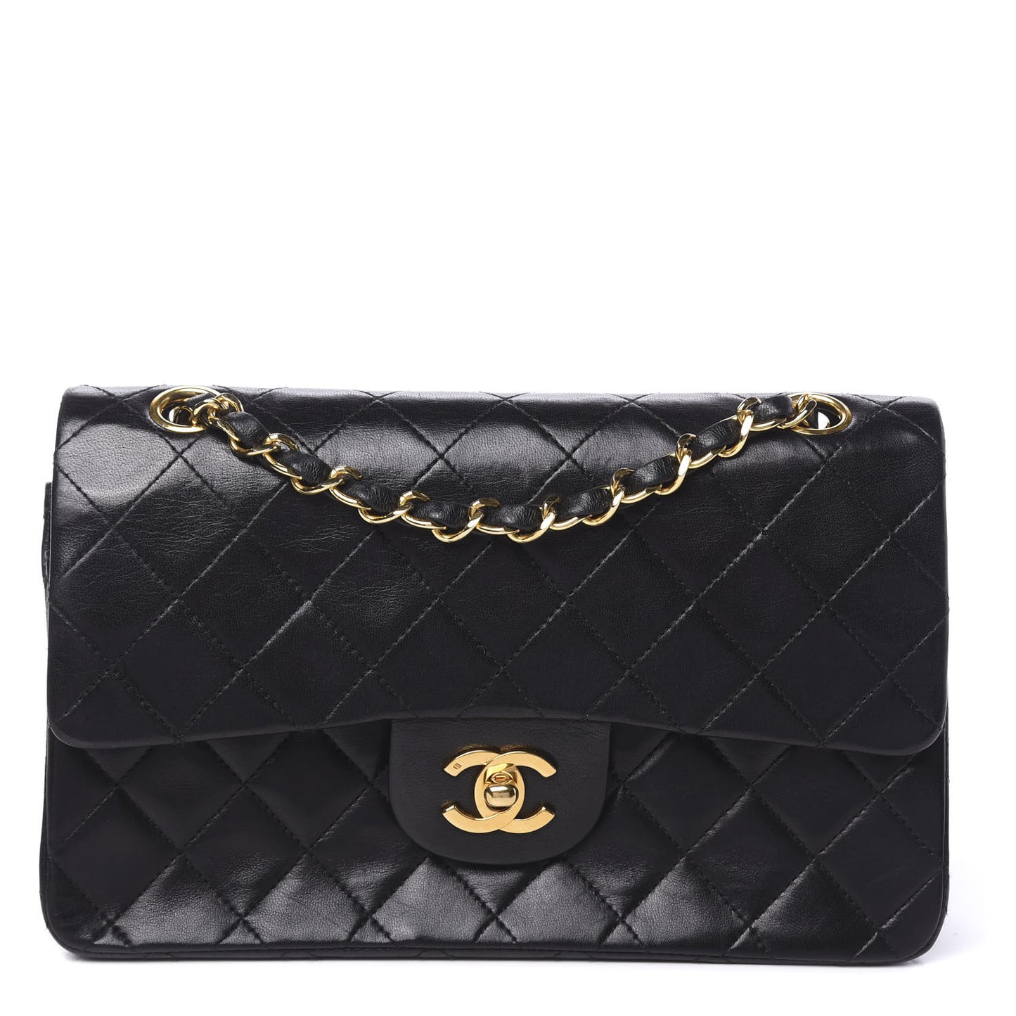 Lambskin Quilted Small Double Flap Black