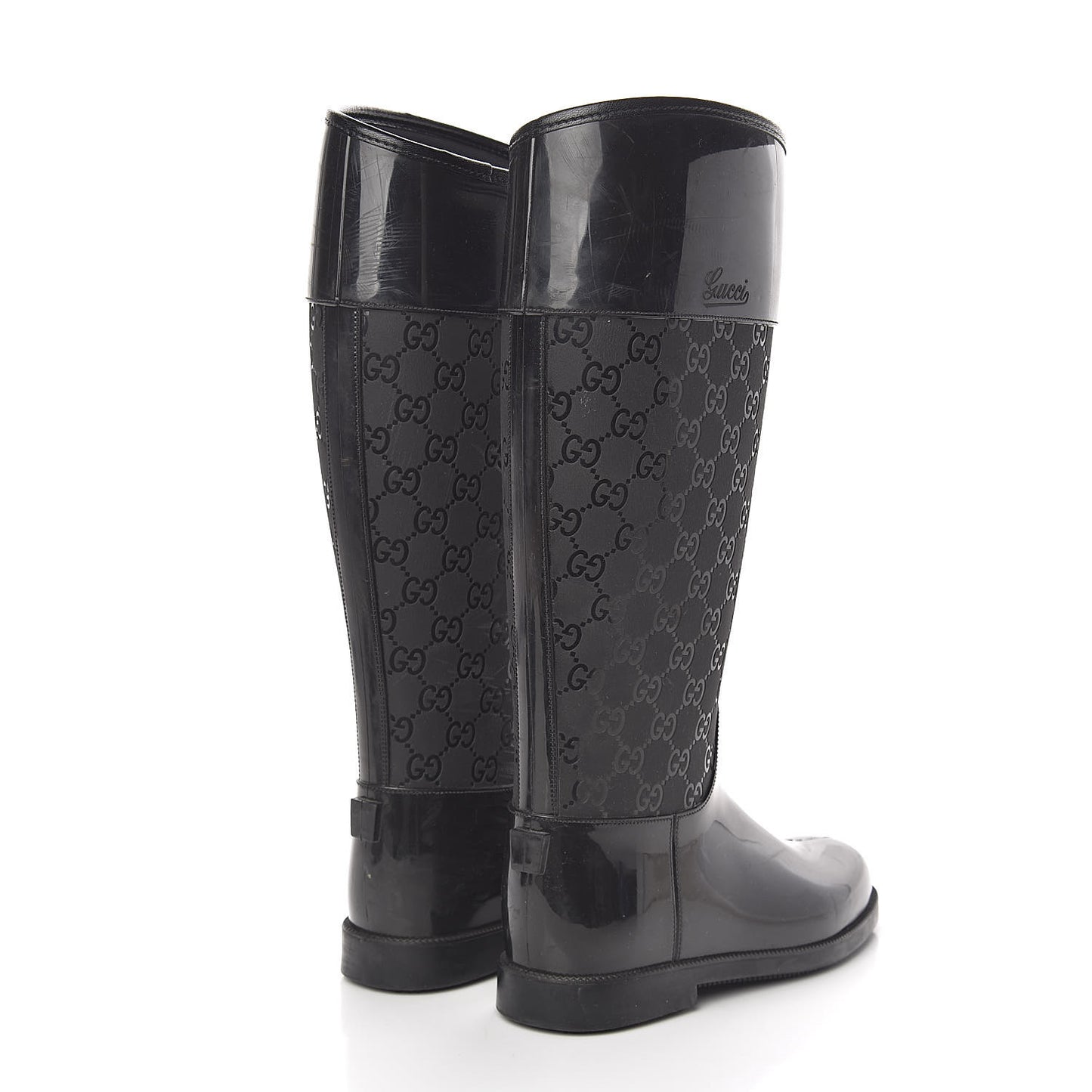 Rubber Monogram Knee High Rain Boots 37 Black