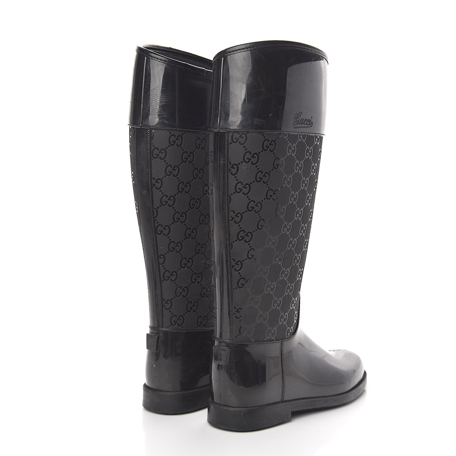 Gucci Rubber Monogram Knee High Rain Boots 37 Black 4 of 12