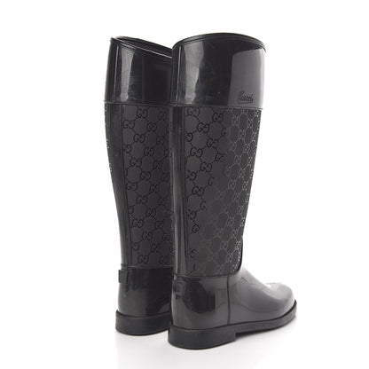 Gucci Rubber Monogram Knee High Rain Boots 37 Black 4 of 12