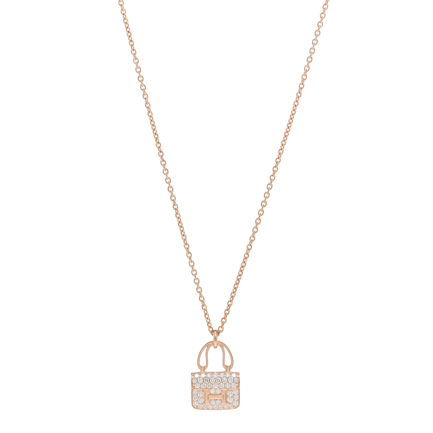 Hermes 18K Rose Gold Diamond Constance Amulettes Pendant Necklace 1 of 5