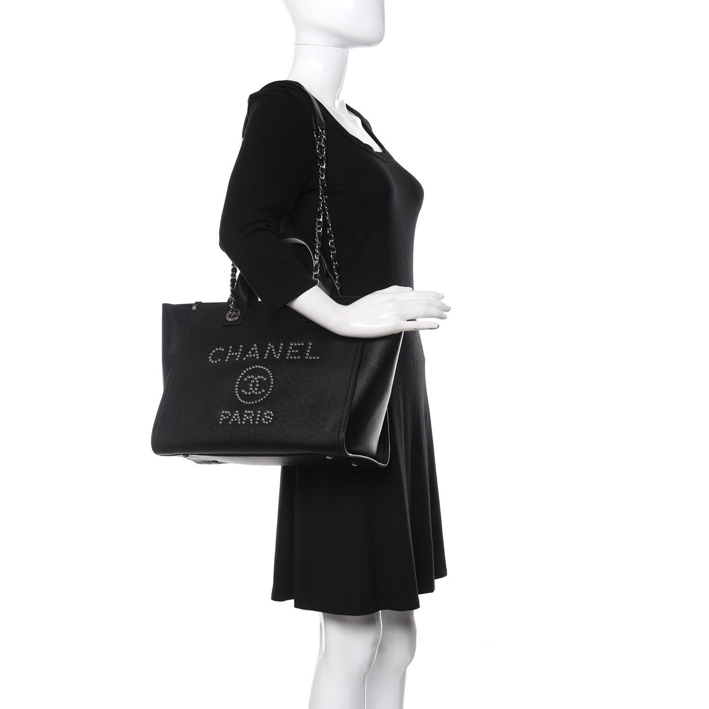 Caviar Small Studded Deauville Tote Black