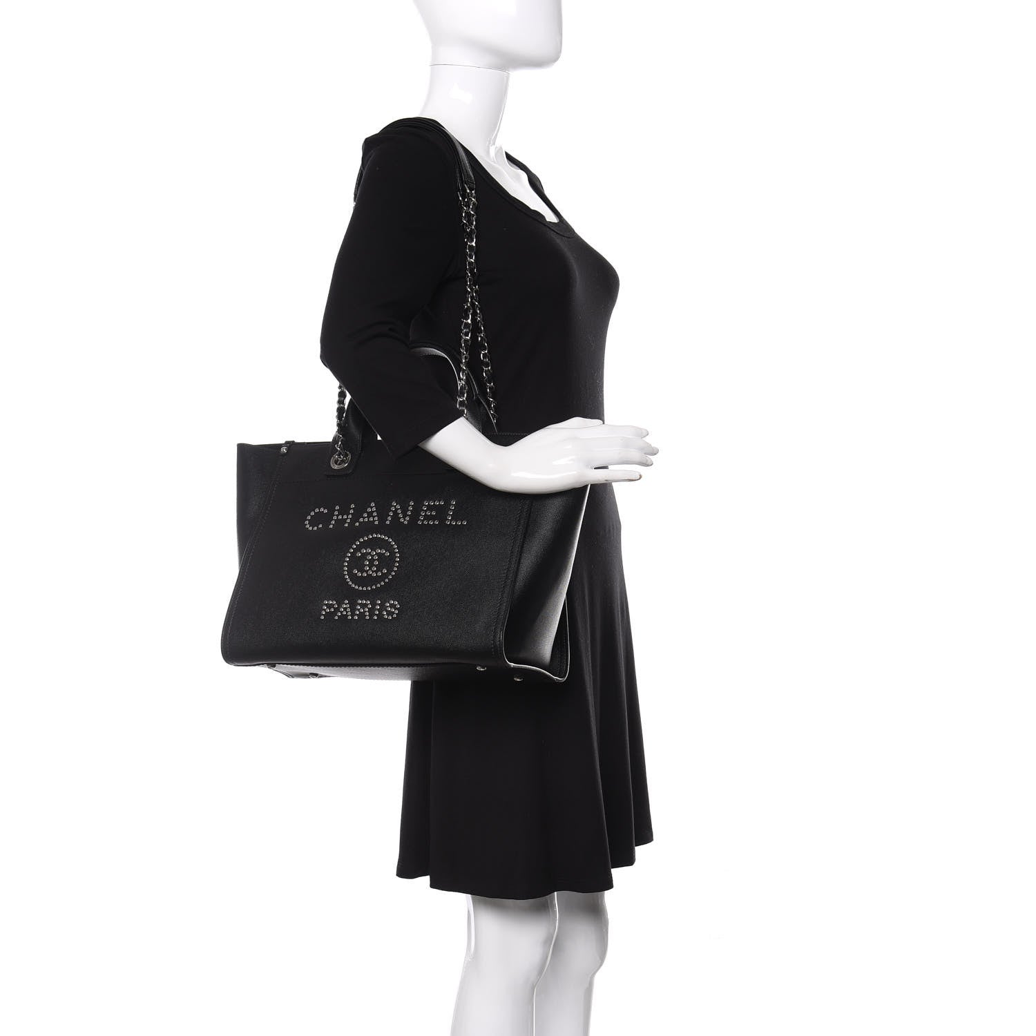 Chanel Caviar Small Studded Deauville Tote Black 2 of 9