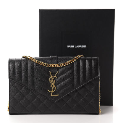 Saint Laurent Grain De Poudre Mixed Matelasse Triquilt Monogram Chain Wallet Black 11 of 11
