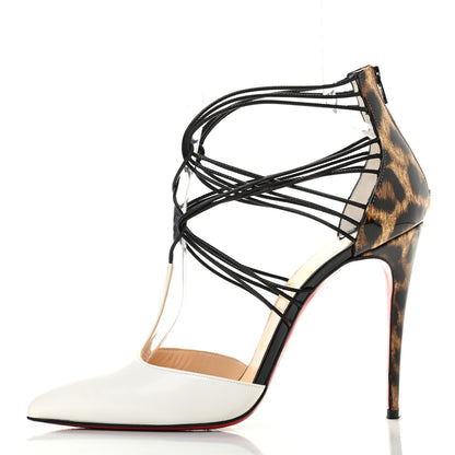 Christian Louboutin Jazz Calf Kid Patent Leopard Confusa 100 Pumps 38 White Black 1 of 11