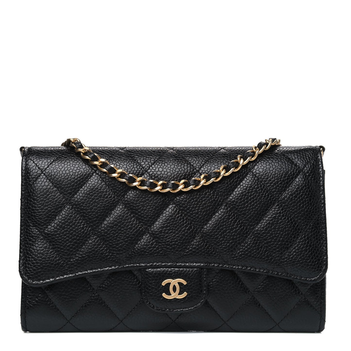 Caviar Quilted Wallet on Removable Chain Black
