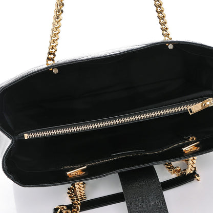 Saint Laurent Grain De Poudre Matelasse Chevron Monogram Shopping Bag Black 5 of 6