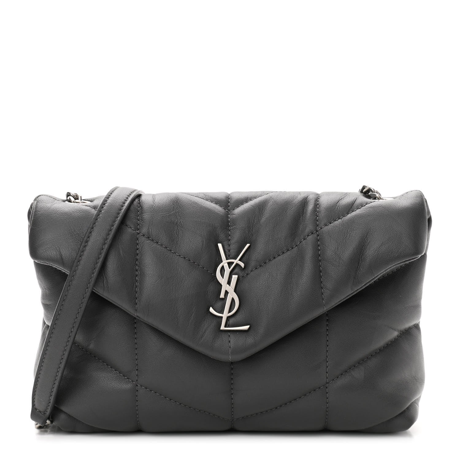 Saint Laurent Lambskin Quilted Toy Loulou Puffer Monogram Chain Satchel Storm 1 of 10
