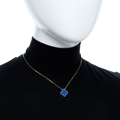 Van Cleef & Arpels 18K Yellow Gold Blue Agate Vintage Alhambra Pendant Necklace 2 of 6