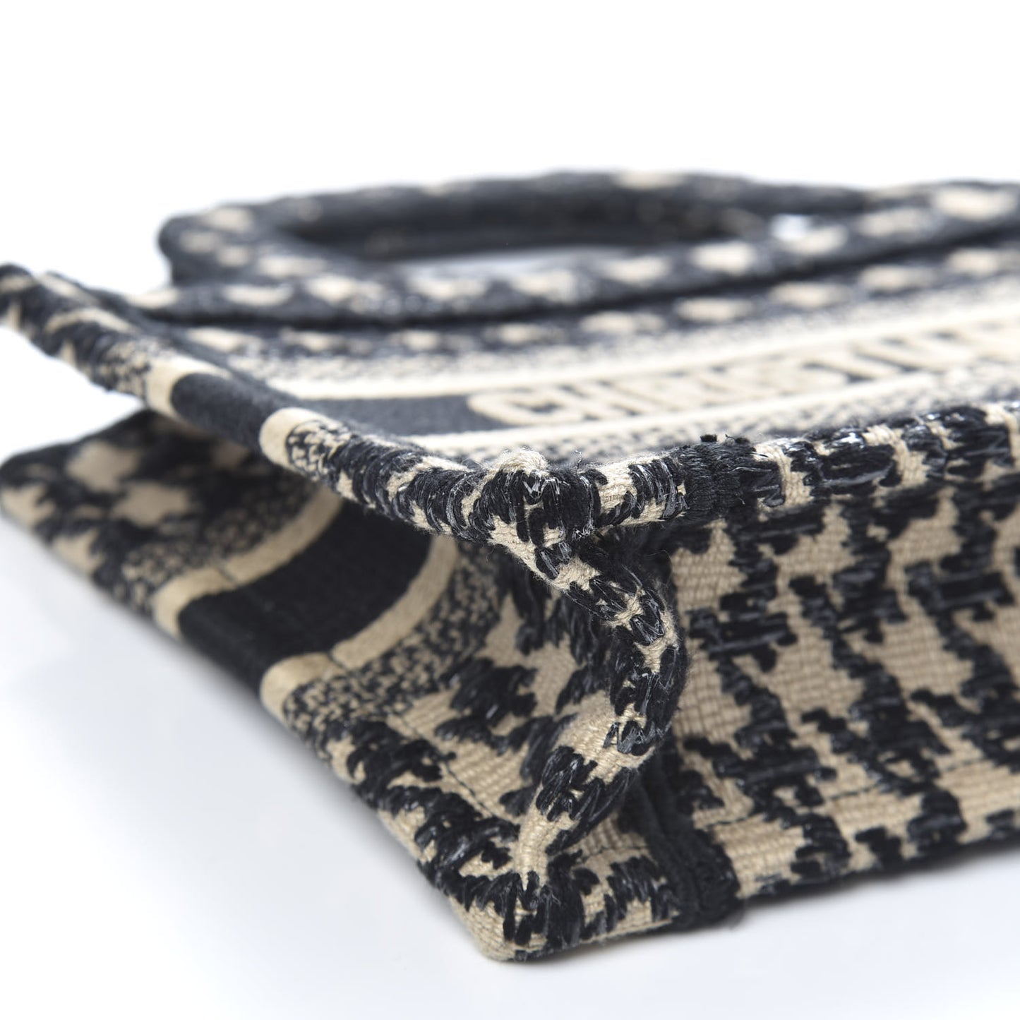 Canvas Houndstooth Embroidered Mini Book Tote Black