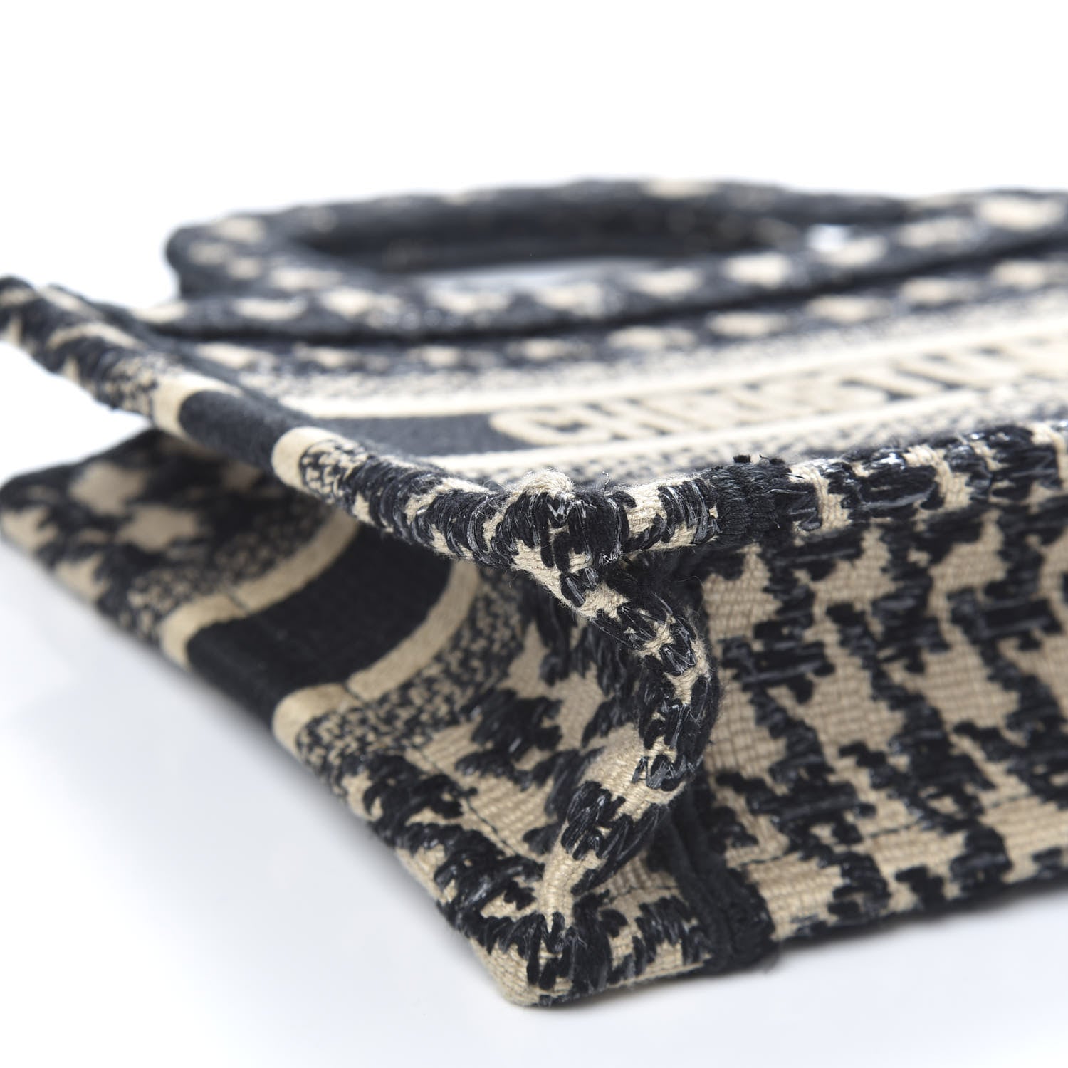 Christian Dior Canvas Houndstooth Embroidered Mini Book Tote Black 7 of 9