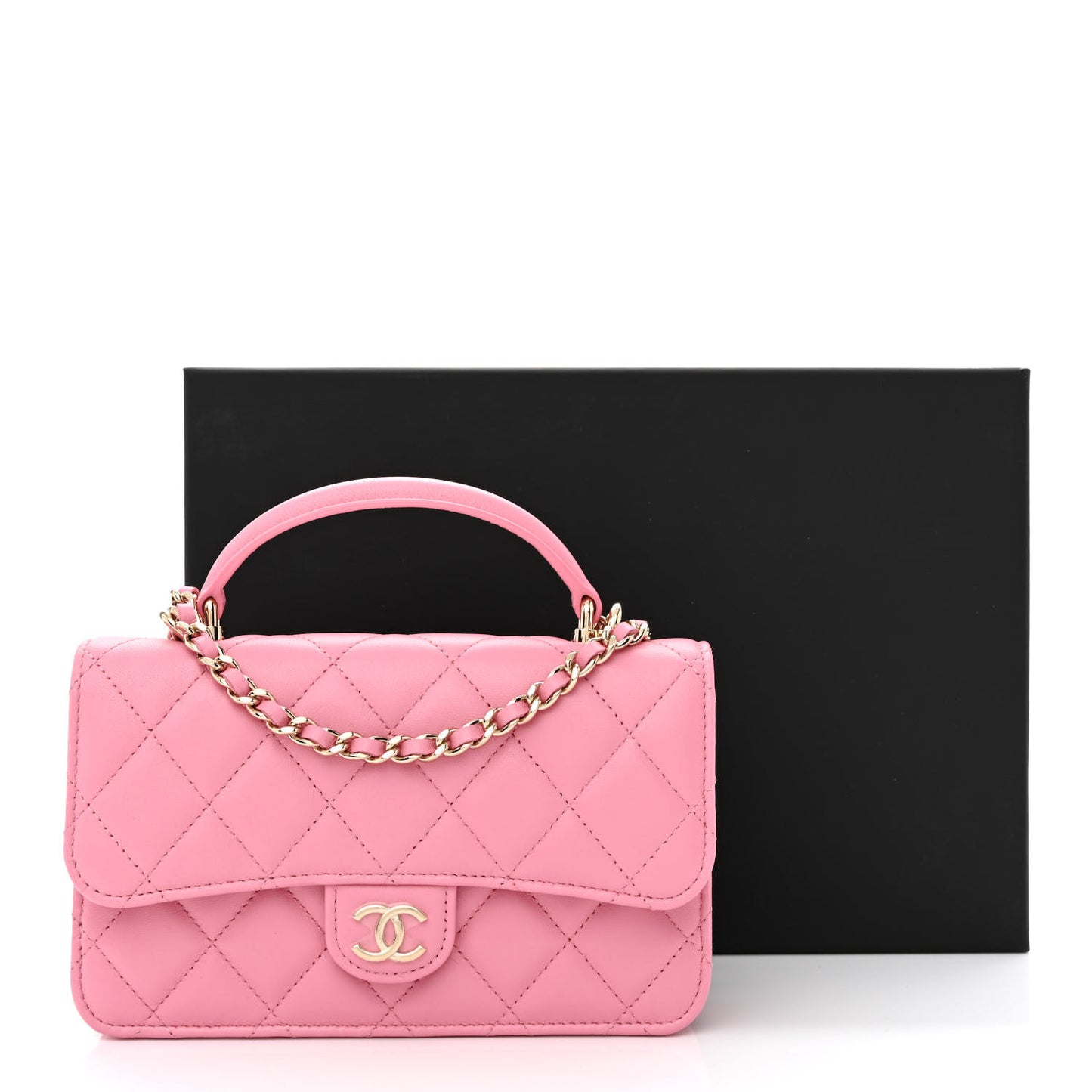 Lambskin Quilted Flap Phone Holder With Chain Pink