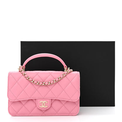 Chanel Lambskin Quilted Flap Phone Holder With Chain Pink 12 of 12