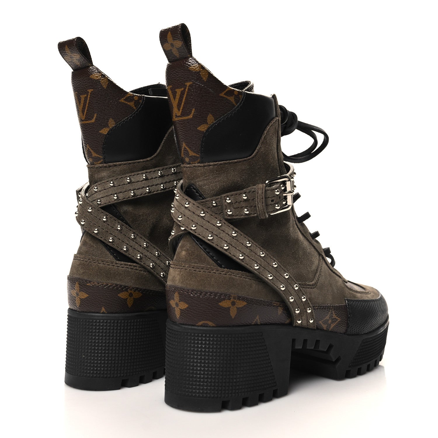Louis Vuitton Suede Calfskin Monogram Laureate Platform Desert Boots 36.5 Kaki 4 of 8