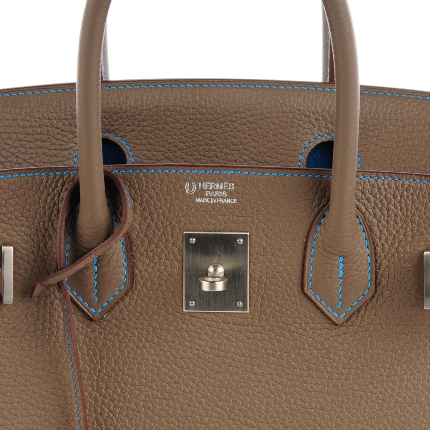 Taurillon Clemence Horseshoe Birkin 30 Etoupe Mykonos