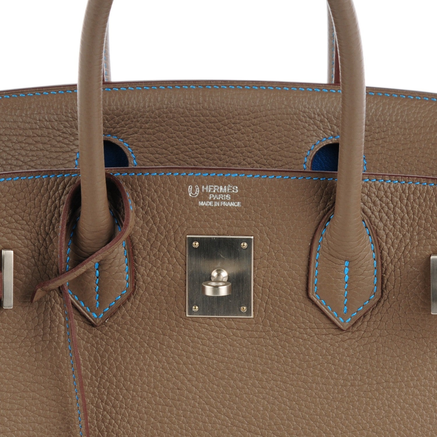 Hermes Taurillon Clemence Horseshoe Birkin 30 Etoupe Mykonos 7 of 21